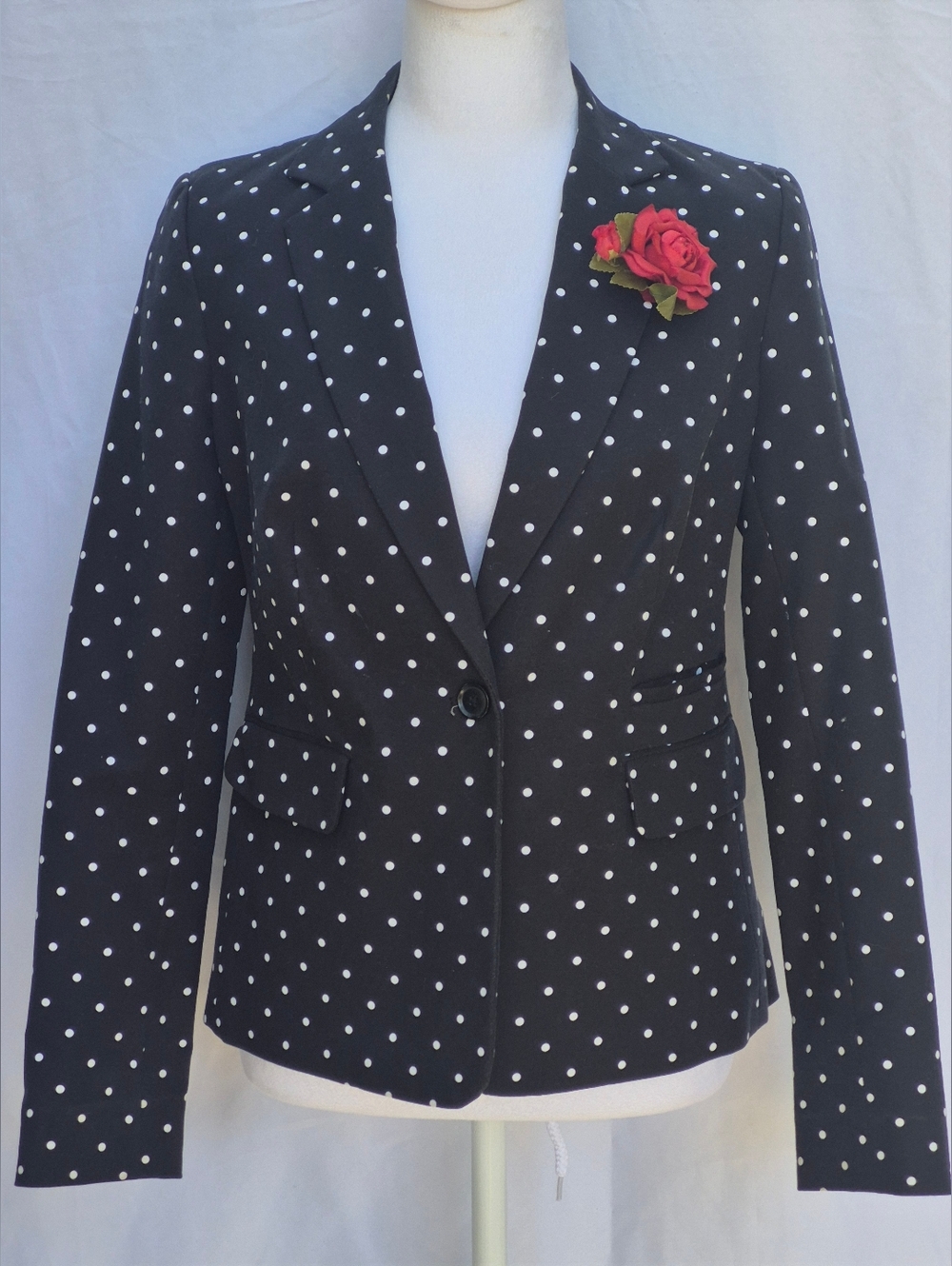 LIZ CLAIBORNE Polka Dot Blazer Black White COTTON Blend Stretch Size S